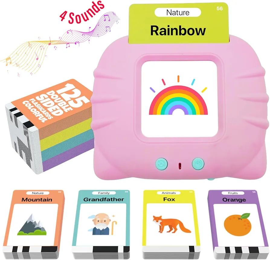 Talking Flash Cards for Toddlers with 250 Sight Words for 1 to 5 Years Old Boys and Girls, Speech Therapy Montessori Toys, Autism Sensory Learning Preschool Toys (Pink)