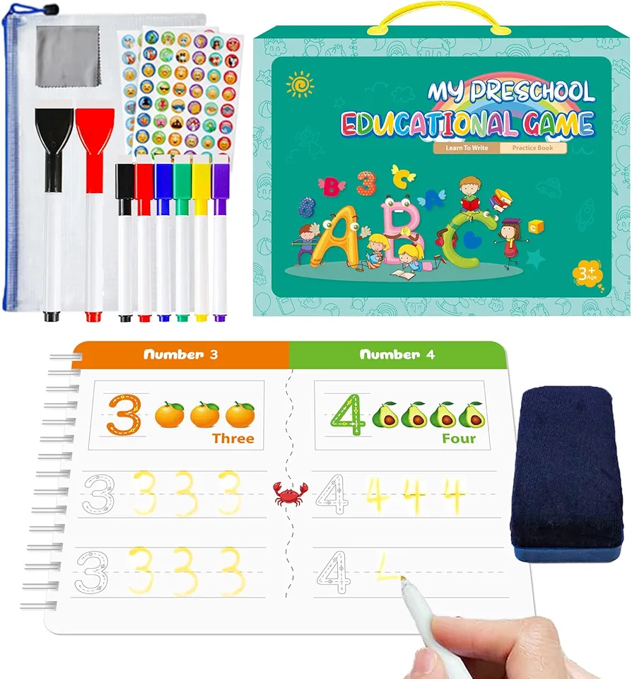 Handwriting Practice Book for Kids, Preschool Toddler Learning Activities 40 Pages Pre K Workbooks Kindergarten Educational Toys Number Letter Tracing for 3 4 5 Years Old Boys Girls