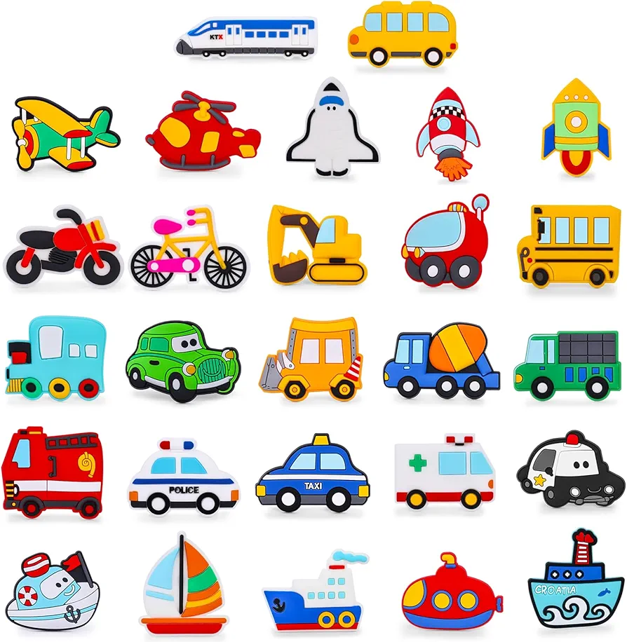 LovesTown 27PCS Transports Rubber Fridge Magnets for Kids- Aircraft, Boat, Vehicle, Car Refrigerator Magnet for Fridge Flash Cards Learning & Educational Magnet Toys for Kids Birthday Gift