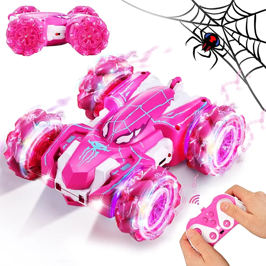 Spider Remote Control Car, Double Sided RC Stunt Car 360° Rotating Remote Control Crawler with Headlights, 2.4Ghz All Terrain 4WD Off Road Rechargeable Toy Car for Kids Boys Girls Birthday Gift