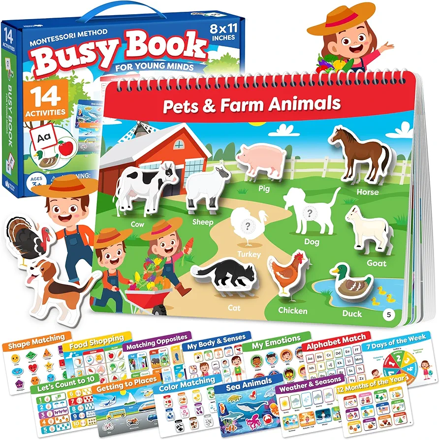 Montessori Busy Book for Toddlers Ages 3 and Up - Pre K Preschool Learning Activities - Autism Sensory Toys Educational Toys for Kids - My Preschool Busy Book Ages 3, 4, 3-5 Reading Handwriting Aids