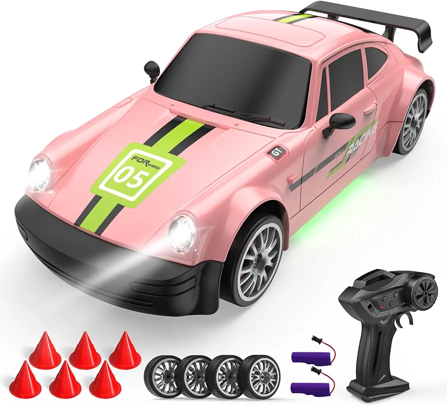 Remote Control Car RC Drift Car 2.4GHz 1:20 Scale 4WD 20KM/H High Speed Remote Control Cars Vehicle with LED Lights Drifting Tire 2Pcs Rechargeable Batteries Toy Cars for Adults Boys Girls (Pink)