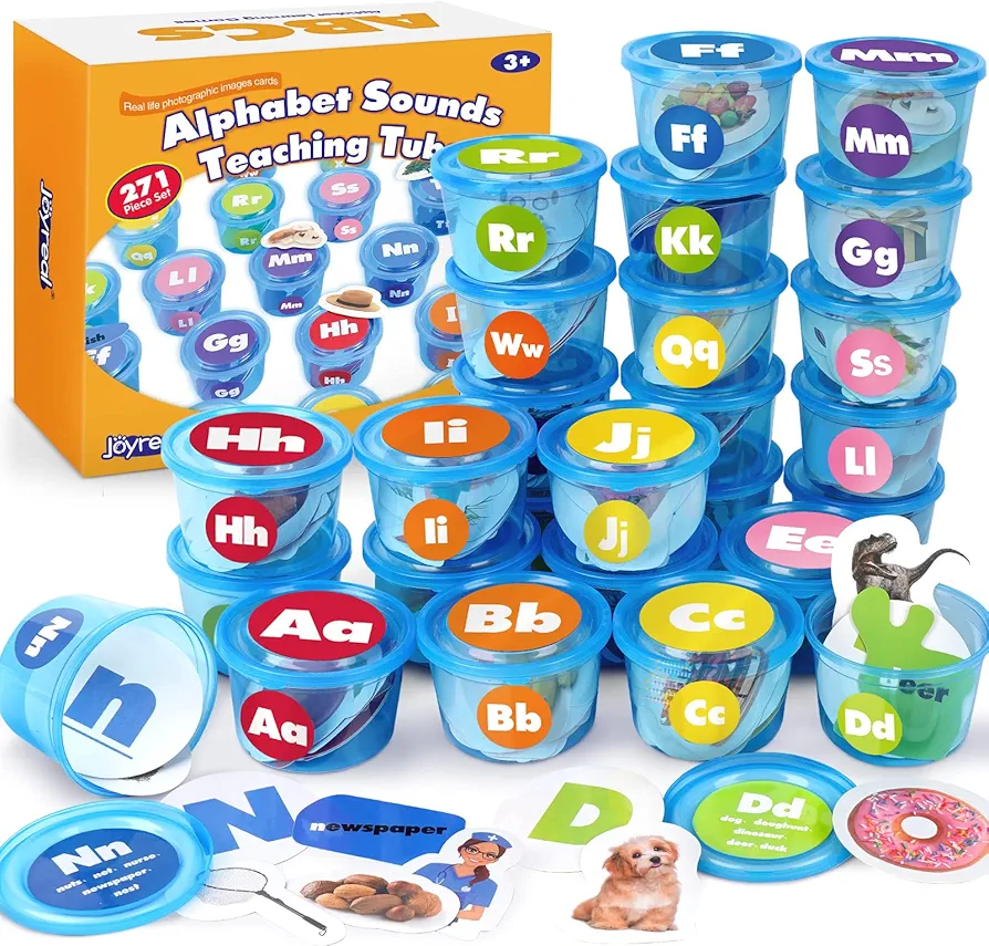 Joyreal Alphabet Learning Toys - Alphabet Sorters Tubs with Flash Cards, 271 PCS ABC Learning for Toddlers Preschool Alphabet Learning Activities, Educational Alphabet Games Ages 1-3,2-4