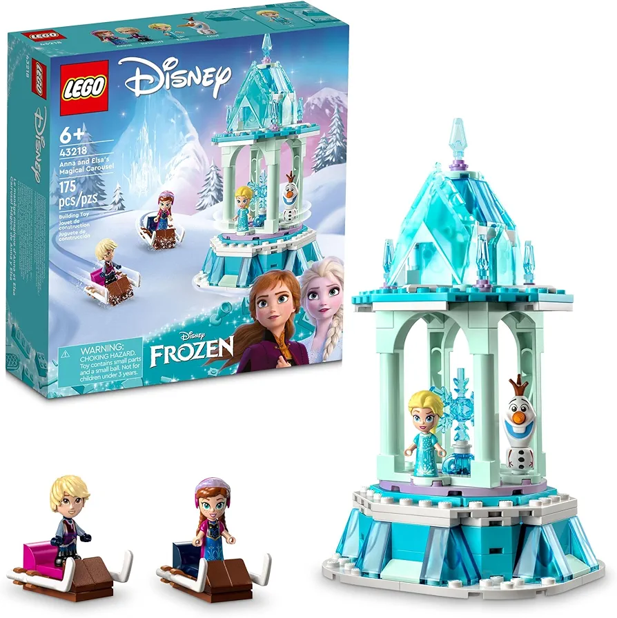 LEGO Disney Frozen Anna and Elsa’s Magical Carousel 43218 Ice Palace Building Toy Set with Disney Princess Elsa, Anna and Olaf, Great Birthday Gift for 6 Year Olds