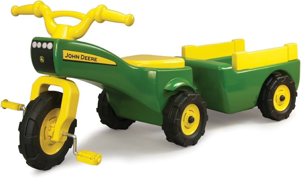 TOMY John Deere Pedal Tricycle and Wagon Set - John Deere Ride On Tractor for Kids - Officially Licensed John Deere Tractor Toys - 18 Months and Up, Green