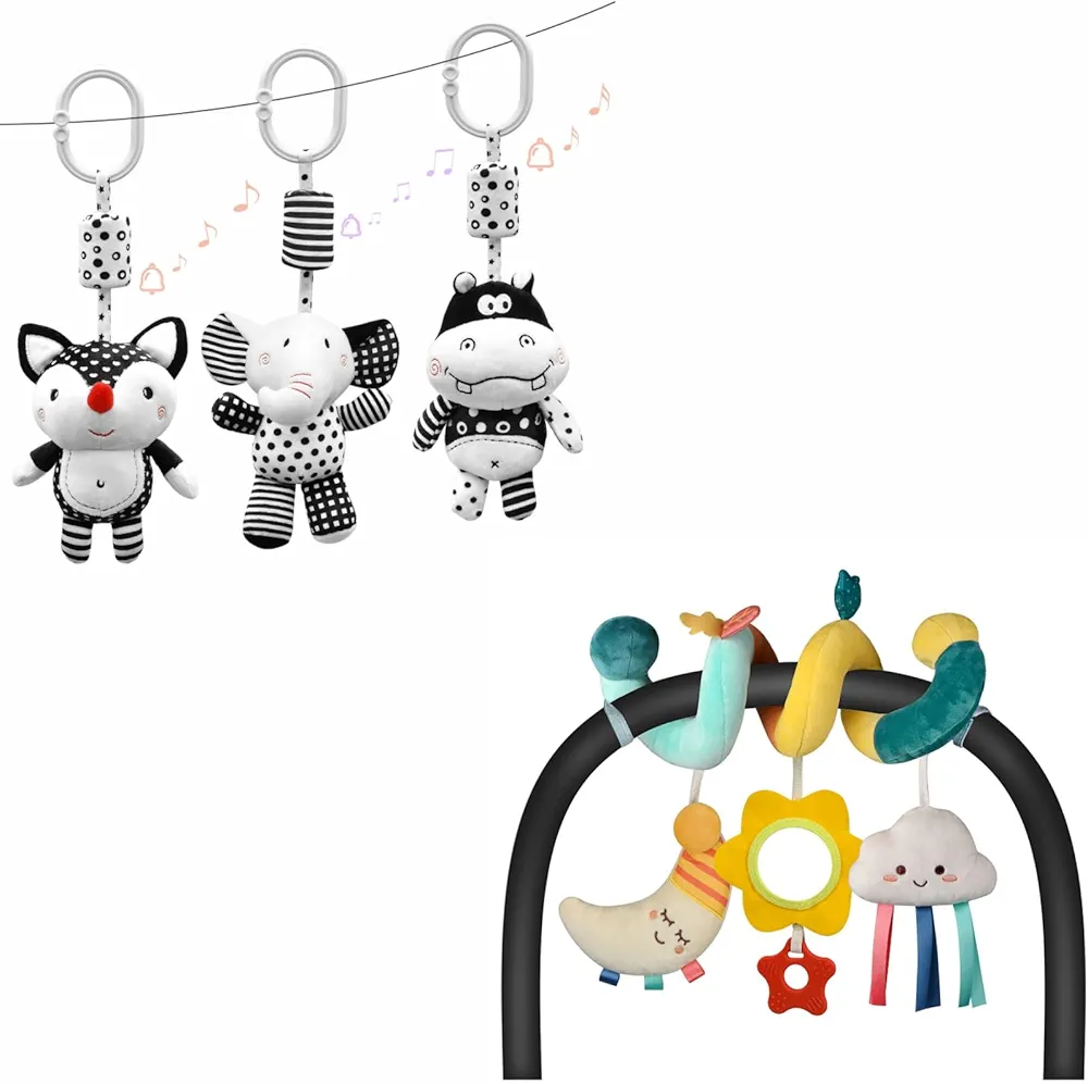 XIXILAND Black and White Baby Toys 0-3 Months & Car Seat Toys Infant Toys 0-3 Months Newborn Toys,Baby Toys 0-6 Months for Crib Mobile Bassinet with Rattles Jingle for 0 3 6 9 12 Boys Girls Babies