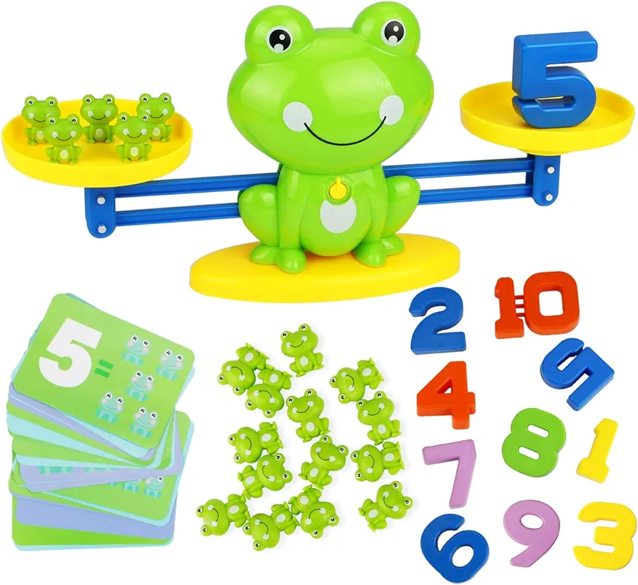 Aitbay Cool Math Game, Valentines for Preschoolers Frog Balance Counting Toys for Boys & Girls Educational Number Toy Fun Children's Gift STEM Learning Age 3+ (63 PCS)