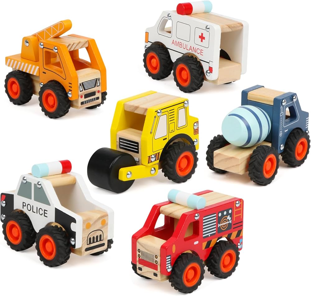 6Pcs Wooden Cars for Toddlers 1-3,Car Toys,Push and Go Vehicle,Kid Vehicle Toys,Hand Push Car Toys for 1+ Year Old,Montessori Toys