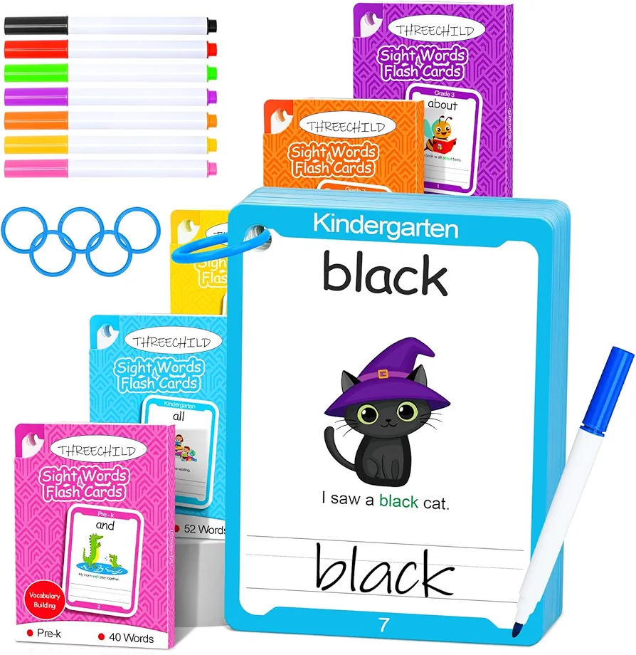 Sight Words Flash Cards Kindergarten - 220 Dolch Sight Words for Pre K, Kindergarten, 1st, 2nd, 3rd Grade - Homeschool Essential Learning Tools - Vocabulary Builder Montessori Toy for Kids 3-5 4-8 5-7