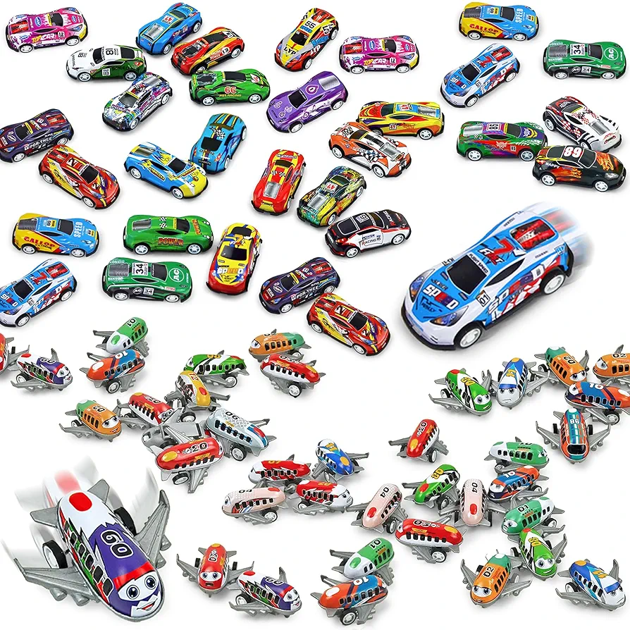 Vileafy Birthday Party Favors for Kids Ages 3-5 Years Old, 30 Small Pull Back Cars and 27 Mini Airplanes for Boys and Girls Class Tresure Box Prizes