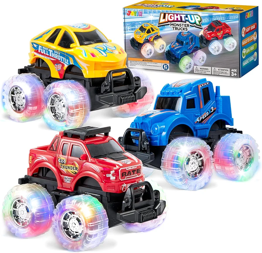 JOYIN 3 Pack Light Up Monster Truck Set, Toy Truck Set for Boys and Girls, Led Race Truck for Kids, present for Boy Girl 3 4 5 6