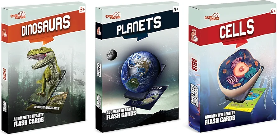 Planets, Dinosaurs, & Cells 4D Augmented Reality STEM Learning and Education Flash Cards | Interactive STEM Learning for Children Ages 4+ Explorers Bundle 47 Cards Home School