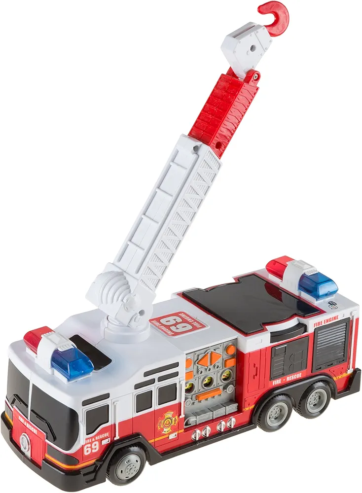 Hey! Play! Toy Fire Truck with Extending Ladder, Battery-Powered Lights, Siren Sounds and Bump-n-Go Movement for Toddlers Boys and Girls