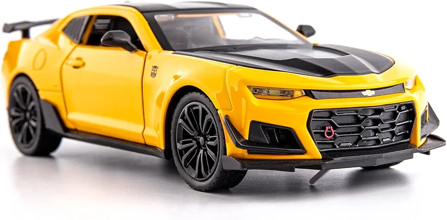 BDTCTK 1/24 Camaro Bumblebee Car Model Toy Zinc Alloy Casting Pull Back Car Sound and Light Toys for Kids Boy Girl Gift (Yellow)