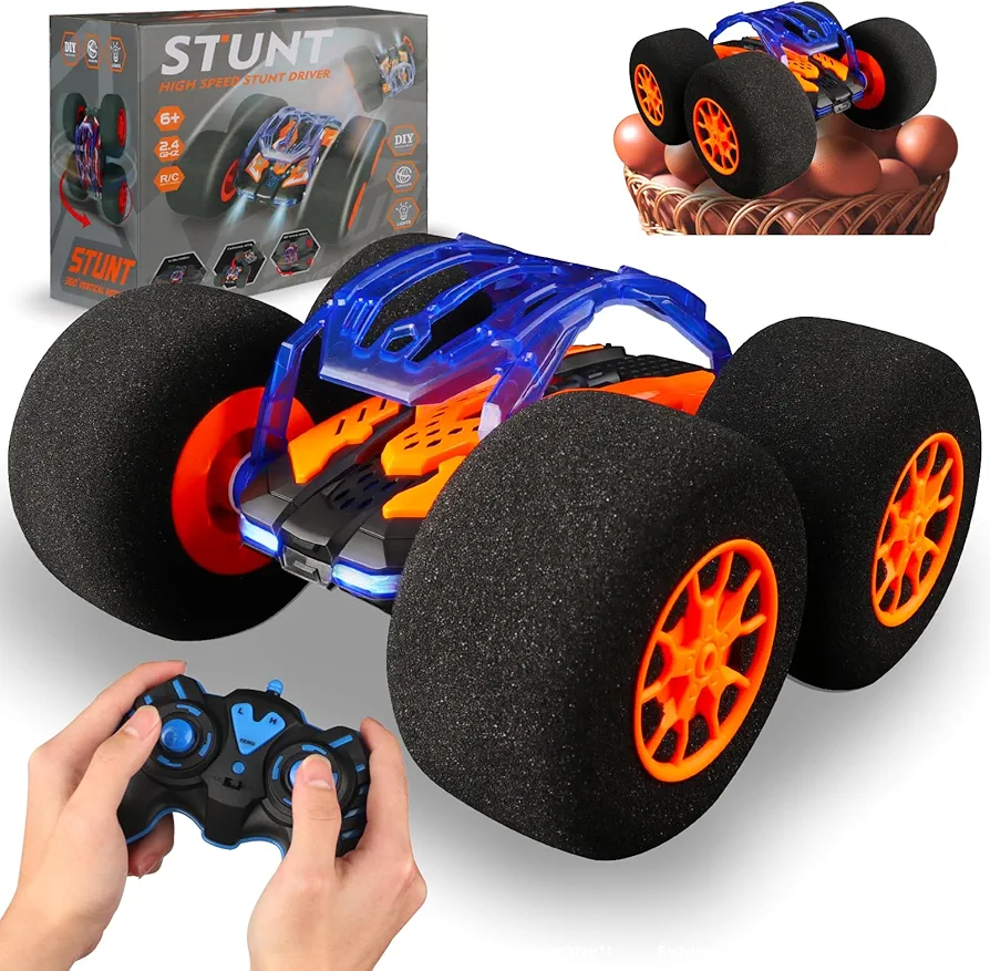 Indoor RC Car Stunt Remote Control Car Toys with Soft Wheels RC Cars for Kids Indoor Outdoor with LED headlight & Crazy Stunts 360° Flips Double Sided Vehicle 2.4GHz Remote Control for Boys Girls Gift