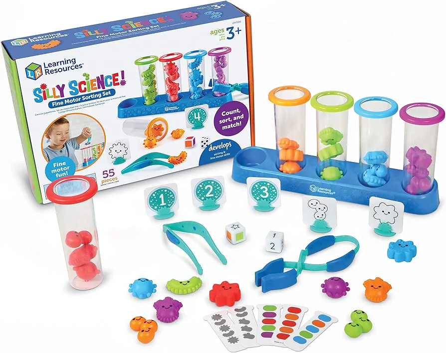 Learning Resources Silly Science Fine Motor Sorting Set, STEM Toys for Kids, Educational Toy, Preschool Fine Motor Skills, PreK Manipulatives, 55 Pieces, Age 3+ Gifts for Boys and Girls, Medium