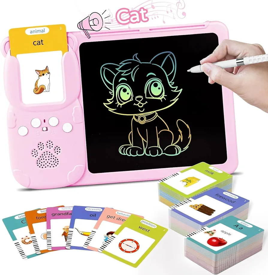 Talking Flash Cards with LCD Writing Tablet for 3-8 Years Toddlers,Educational Learning Interactive Toy for Kids Birthday Gifts, Preschool Montessori Speech Therapy Autism Toys 510 Sight Words Pink