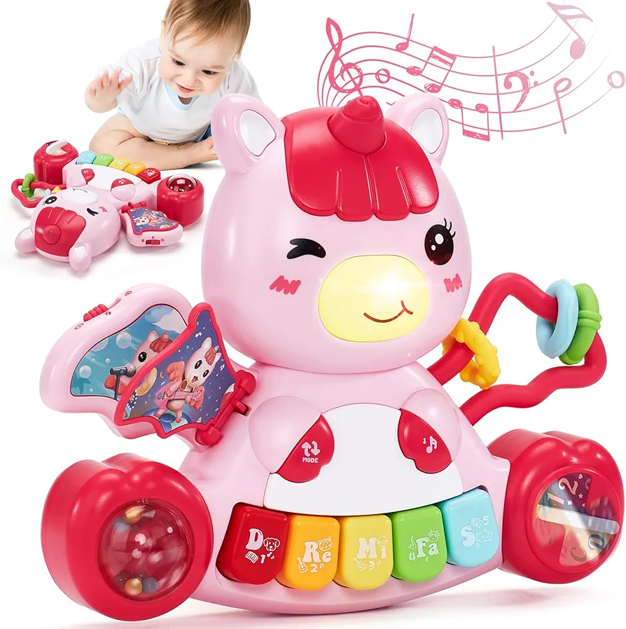 Baby Toys 6 to 12 Months Baby Girls Activity Early Learning Educational Toys Unicorn Musical Light Infant Piano Toys 6 9 12 18-Month-Old Baby Gift for 1-Year-Old Boys Girls Christmas Birthday