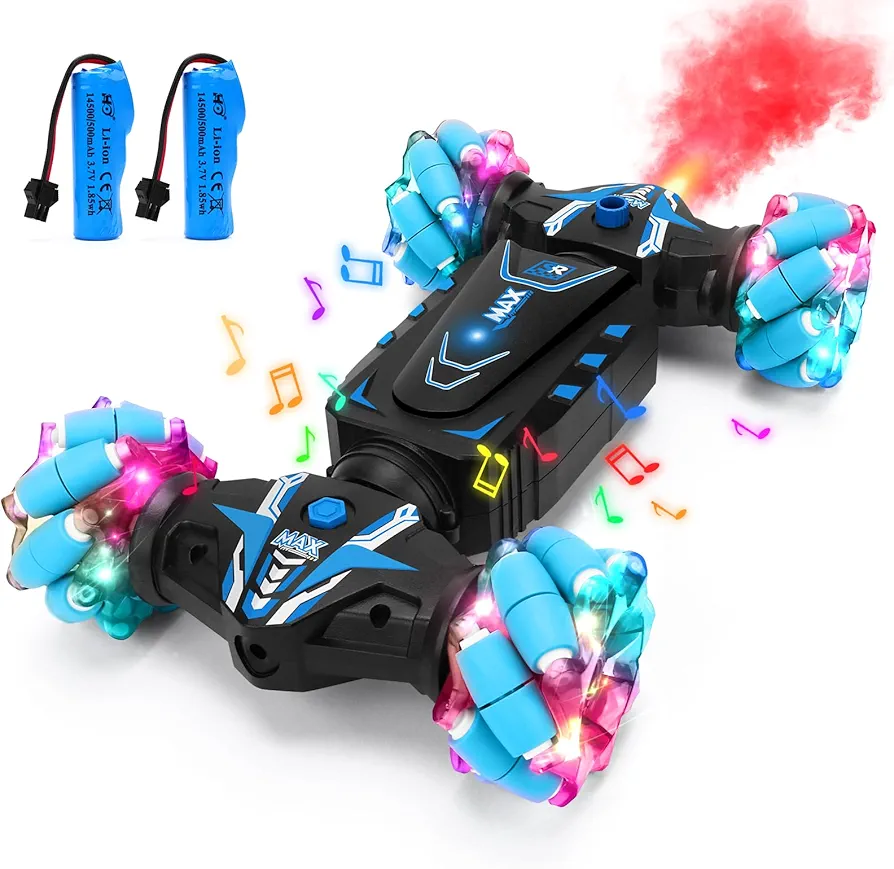 Gesture RC Car, Remote Control Car, 4WD 2.4Ghz Gesture Sensing RC Stunt Car with Lights&Music, 360° Rotate Fog Spray Twist Off Road RC Car, All Terrains RC Cars Toys for Boys Girls Ages 5-7 6 8-13