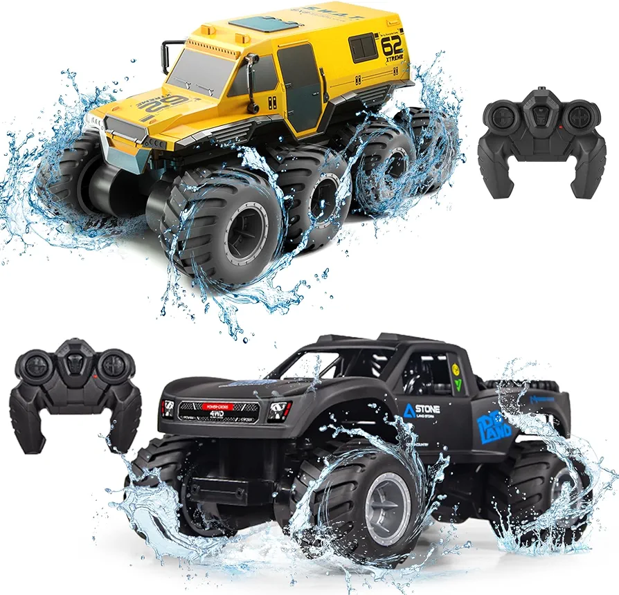 Amphibious RC Truck， 2.4G Off Road Waterproof Large Remote Control Car for Boys, All Terrain RC Car Toys for 7 8 9 10 11 12 Year Old Boys/Girls 4+, Gift Birthday Christmas