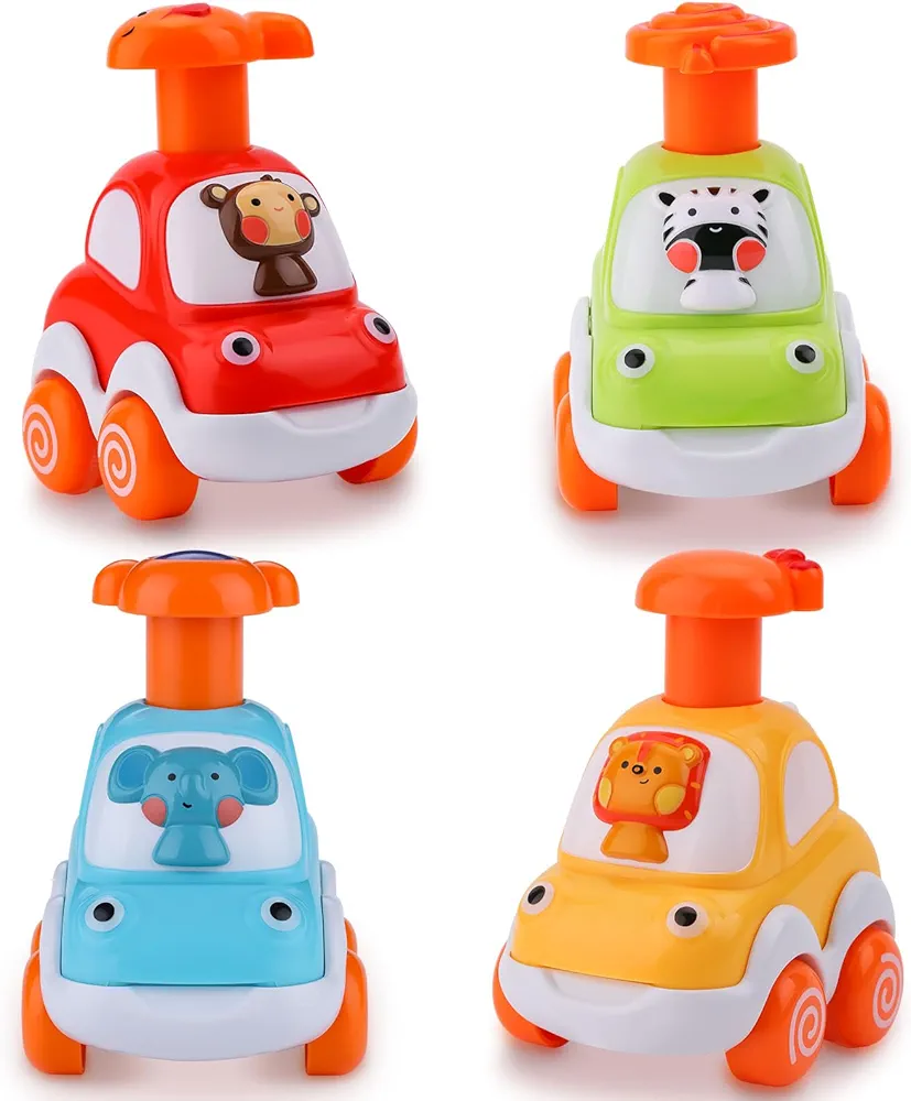 Animal Car Toys, 4 Pack Press and Go Toddler Toy Cars, Inertia Toy Cars for Toddlers 1-3, Baby Toys for 18+ Months Year Old Boy Girl's Birthday Gifts