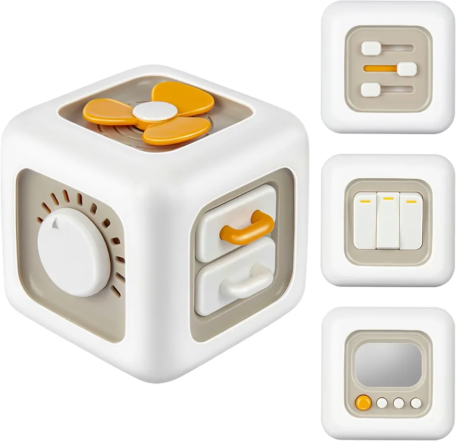 Ponpon Busy Cube for Toddlers, 6 in 1 Activity Cube for Children, Travel Toys for Toddlers for Fine Motor Skill Learning, Educational Birthday Gifts for Boys and Girls