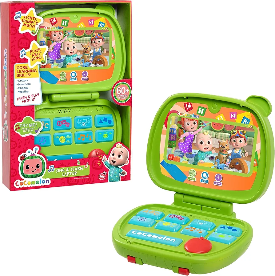 CoComelon Sing and Learn Laptop Toy for Kids, Lights, Sounds, and Music Encourages Letter, Number, Shape, and Animal Recognition, Officially Licensed Kids Toys for Ages 18 Month by Just Play