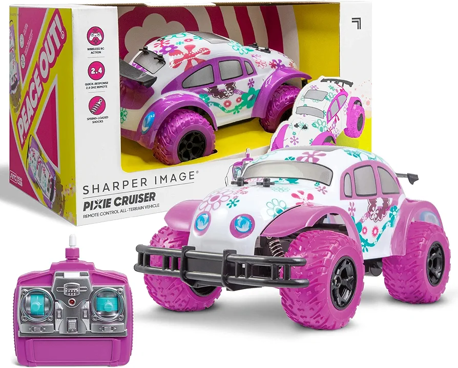 Sharper Image Pixie Cruiser Pink and Purple RC Remote Control Car Toy for Girls with Off-Road Grip Tires Princess Style Big Buggy Crawler w/Flowers