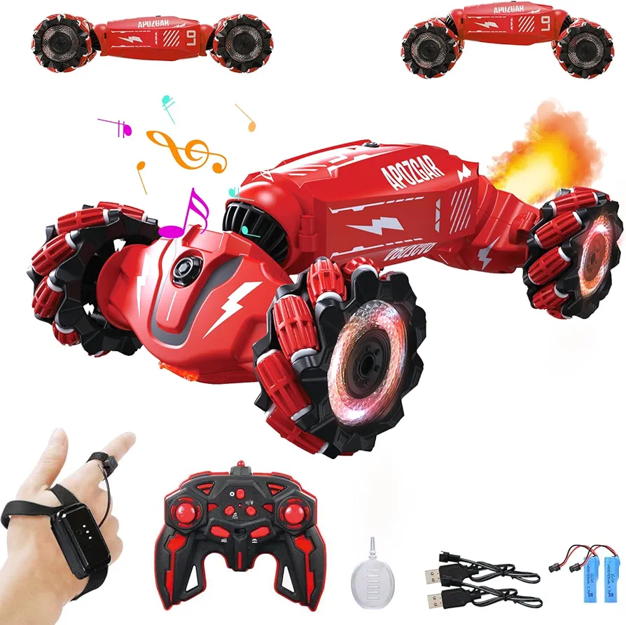 Upgraded Hand Gesture Sensing RC Stunt Car with Lights Music, Spray Drift Hand Gesture RC Car 360° Spins All Terrains Hand Controlled Car Toys for 6 7 8 9 10 Year Old Boys