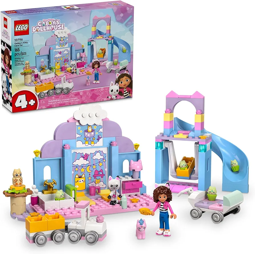 LEGO Gabby’s Dollhouse Gabby’s Kitty Care Ear Animal Playset for Kids, Pet Pretend-Play Entertainment Toy with a Pink Car, Slide, and Figures, Cat Toy Gift for Girls and Boys Ages 4 and Up, 10796