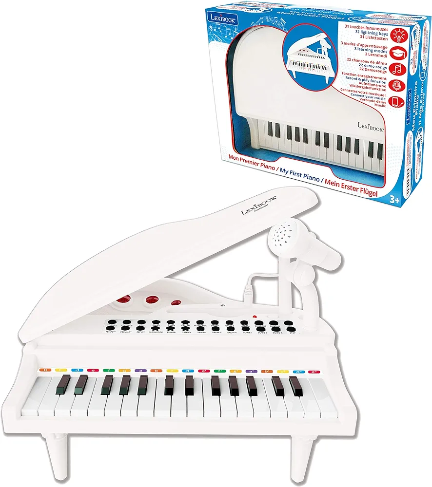 LEXiBOOK, My First Piano Piano for Children, Lighting Keys, Learning Mode, 29 x 31 cm, Tempo and Volume Adjustment, 3+, White, K731