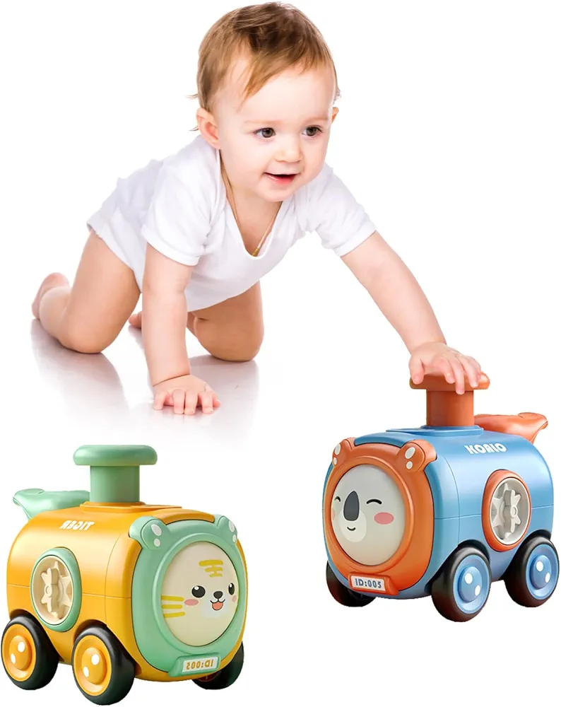 Press and Go Cars Toys for Toddlers Over 18 Months, Tiger and Koalo Cartoon Cars with surprise whistle, Pull Back Cars for Boys Girls Kids Ages 2 3 4 5 years old (Type-A)