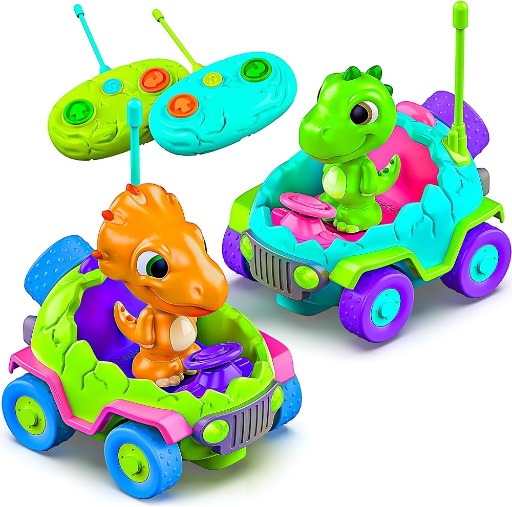 MindSprout Dino Chasers Set of 2 Remote Control Car for Toddler, Kids Toys Age 2 3 4 5, Boys & Girls Birthday Gift, Dinosaur Toy 2-4, LED Lights & Music