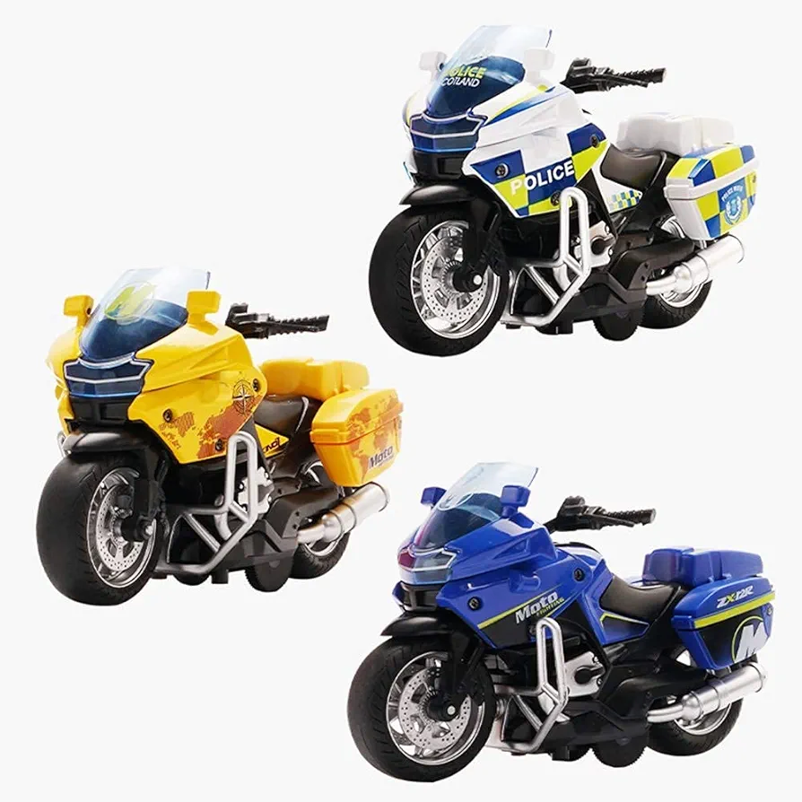 Pull Back Motorcycle Toys, Tiny Gift with Music Lighting, Police Motorcycles Toy for Boys Kids Christmas Birthday Age 3-12 Year Old