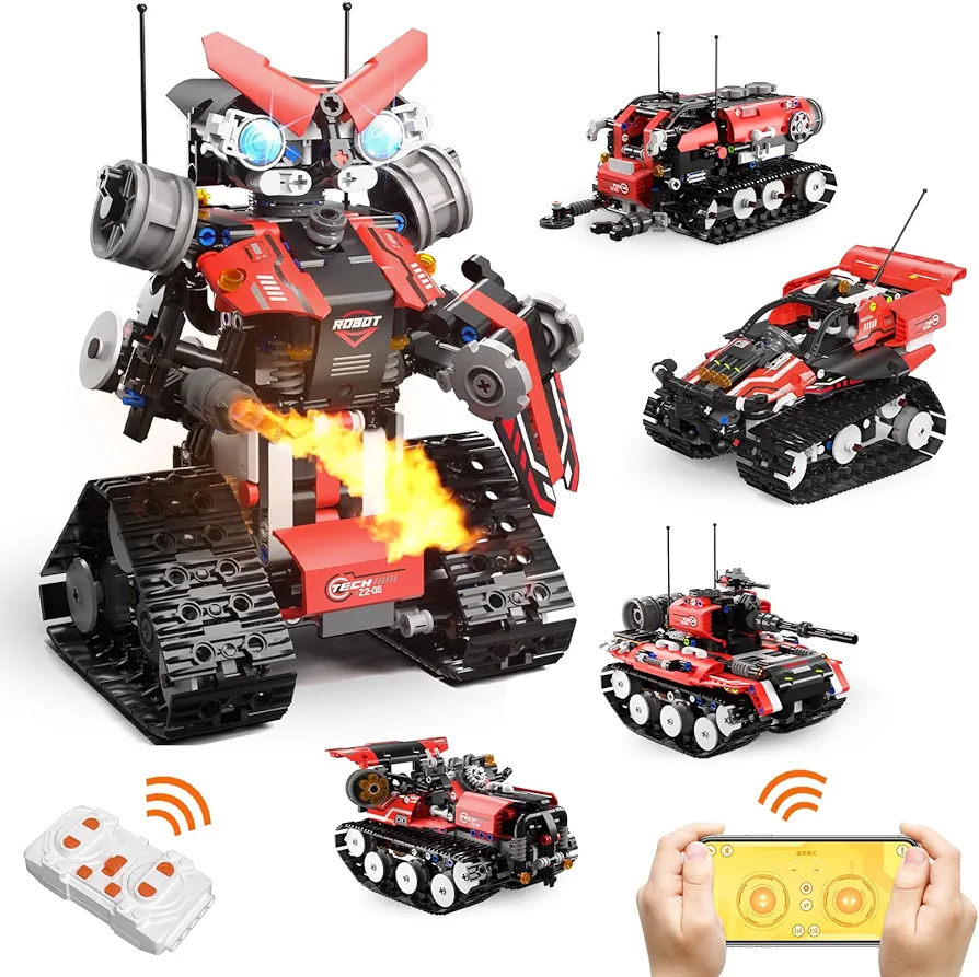 STEM Robot Building Kit, 5 in 1 Building Block Set Gifts for 6-16 Year Old Boys Girls, APP & Remote Control Robot RC Cars, Toys Building Sets for Educational Science Projects (600 Pcs)