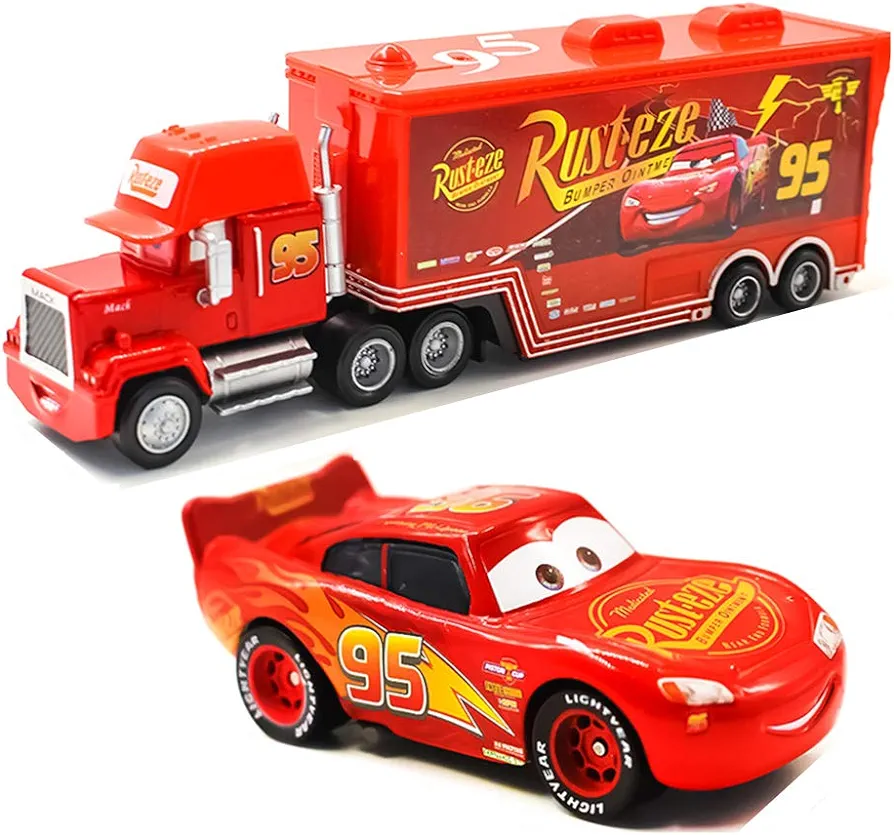 Movie Cars Toys Red Lightning McQueen Mack Hauler Truck & Racer Speed Racers Metal Toy Car 1:55 Loose Kid Toys (1)