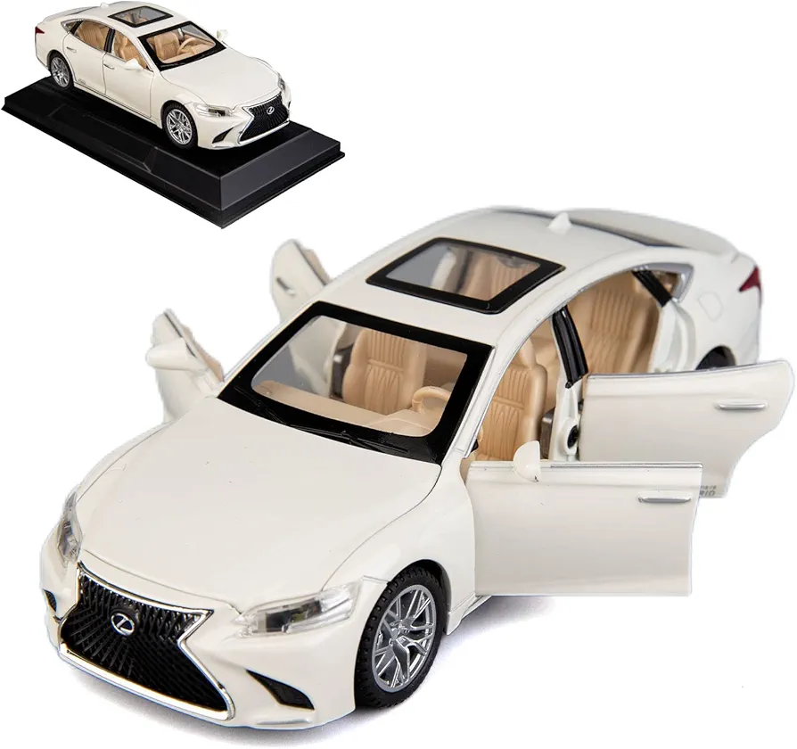 BDTCTK 1/32 Compatible for Lexus Ls500h Model Car, Zinc Alloy Pull Back Toy car with Sound and Light for Kids Boy Girl Gift(White)