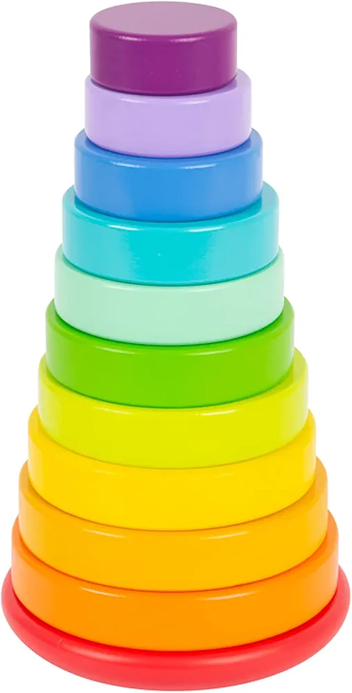 Wooden Large Rainbow Stacking Tower by Small Foot – Babies Learn Hand-Eye Coordination, Patterns and Colors While Developing Fine Motor Skills – Classic Educational Game for Toddlers – Ages 18+ months