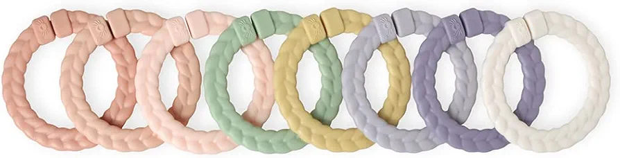 Itzy Ritzy Linking Ring Set; Set of 8 Braided, Rainbow-Colored Versatile Linking Rings; Attach to Baby's Car Seat, Stroller & Activity Gym to Keep Toys Nearby; Pink Rainbow