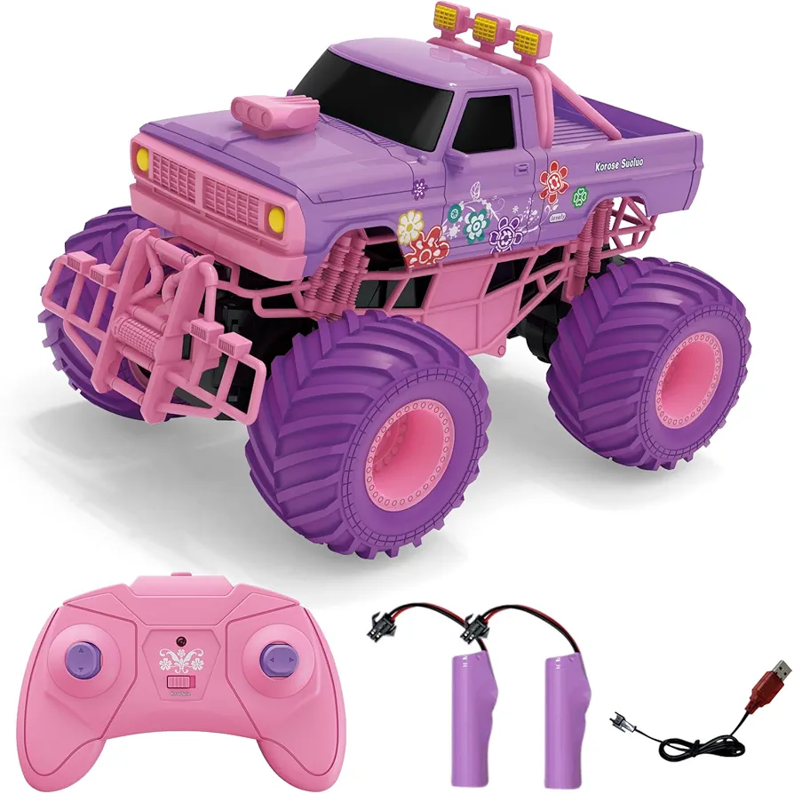 Remote Control Car for Girls, 2.4Ghz All Terrain Girls RC Off-Road Car, Hobby RC Monster Crawler Truck for Girls Gift Rechargeable Electric Pink Rc Car Toys for Kids Boys