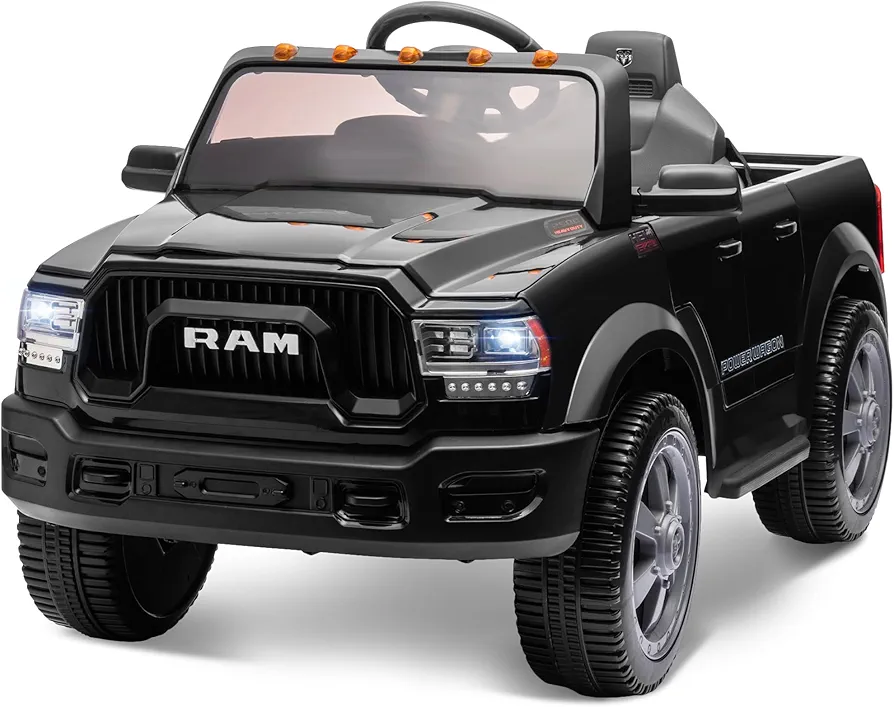 Licensed Dodge Ram 2500 Ride-On Vehicle, 12V Electric Truck for Kids w/Remote Control, LED Lights, 7Ah Big Battery, MP3 Music & Back Storage, Ideal Boys Girls Kids Electric Ride On Car (Black)