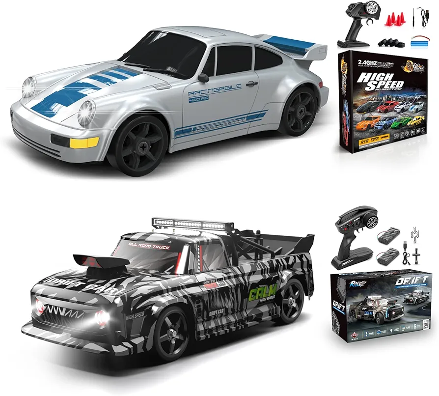 2 PCS RC Drift Car, RC Drift Car 1:24 Remote Control Car 4WD 15KM/H Remote Control Car and 1:12 Fast RC Car 2.4GHz 35KM/H High Speed Performance with Gyro Racing Car Gift for Adults Kids Boys Girls