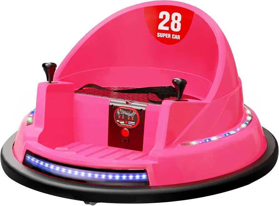 ROOMTEC Bumper Car for Toddlers 1-3, 12V Toddler Bumper Car with Remote Control, Safety Certified, Flashing Lights Music & 360 Degree Spin for Birthday (6V, Pink)