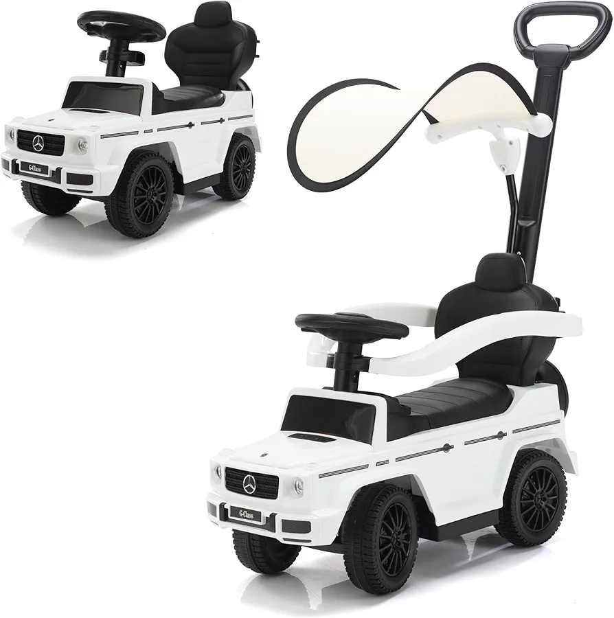 Push Cars for Toddlers TOBBI Mercedes G-Wagon 3 in 1 Push Car Kids Ride on Toys Stroller Sliding Walking Car Toddler Push Car with Handle, Removable Canopy, Under Seat Storage for Boys & Girls, White