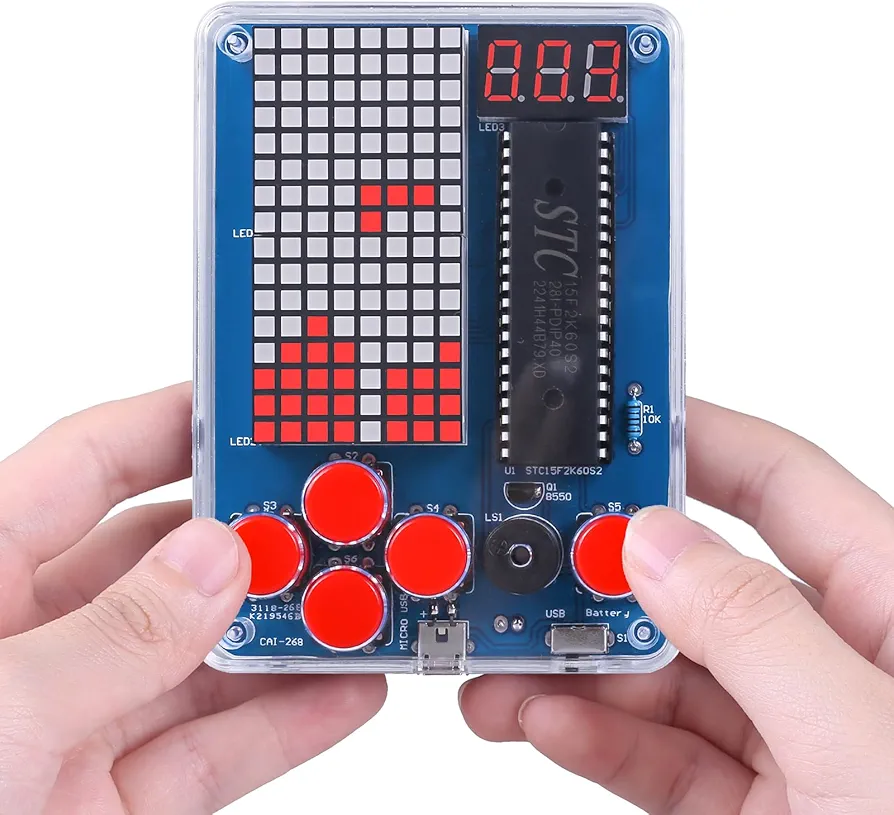 DIY Soldering Game Kit, PEMENOL Soldering Project Kit Electronics Learning with Four Retro Games, Brightness Adjustable Music Switch for STEM Education High School