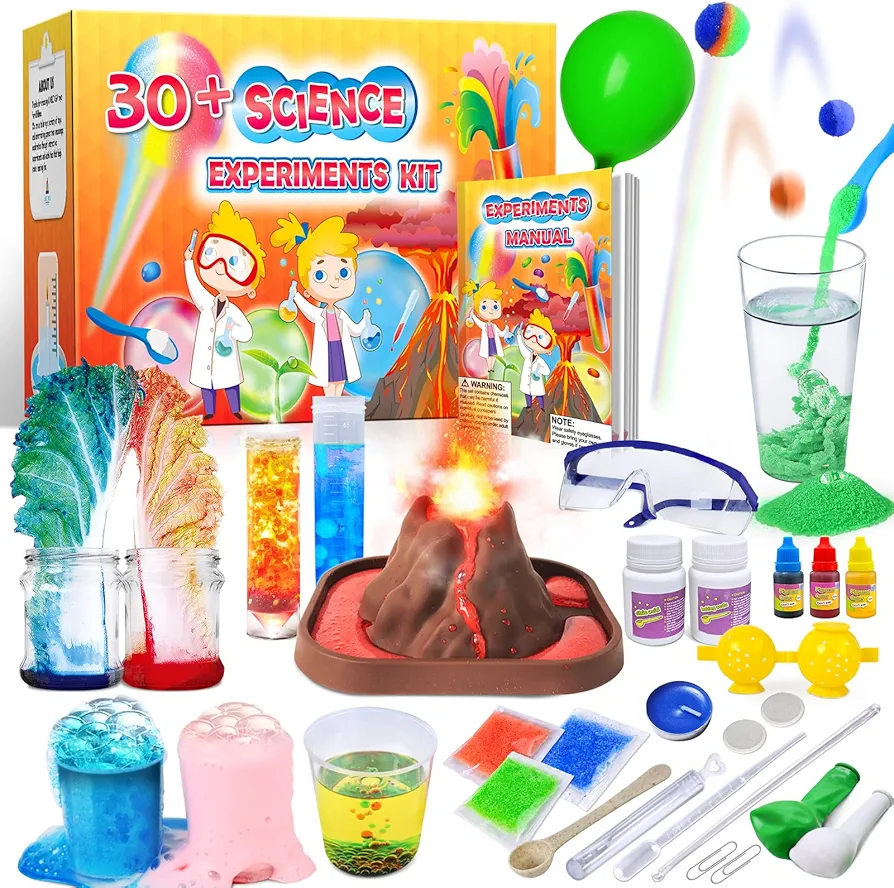 UNGLINGA 30+ Experiments Science Kits for Kids, Educational STEM Project Activities Toys Gifts for Boys Girls, Chemistry Set, Bouncy Ball, Volcano Eruption