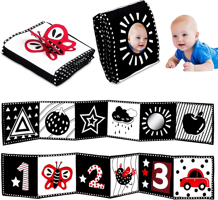 Black and White High Contrast Baby Toys - Newborn Toys 0 3 Months Brain Development - Soft Crinkle Books Tummy Time Toys - Infant Montessori Sensory Toys 0 6 12 Months Baby Boy Girl Gifts