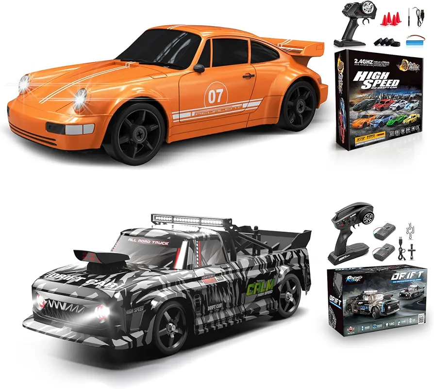 2 PCS RC Drift Car, RC Drift Car 1:24 Remote Control Car 4WD 15KM/H Remote Control Car and 1:12 Fast RC Car 2.4GHz 35KM/H High Speed Performance with Gyro Racing Car Gift for Adults Kids Boys Girls