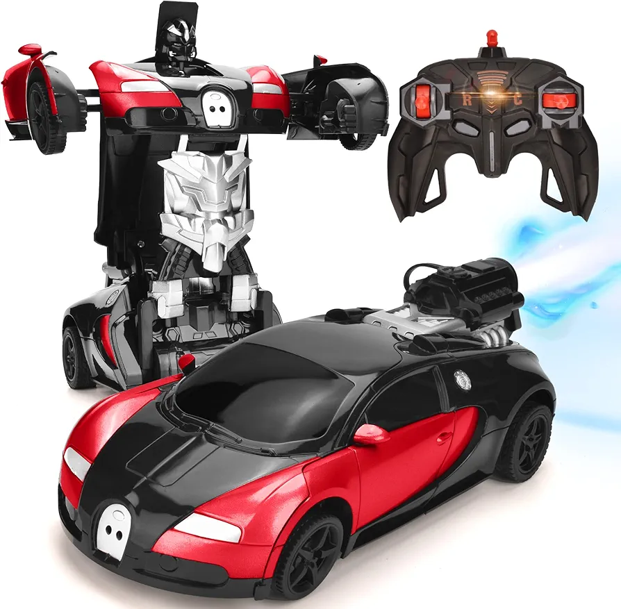 RC Robot Car for Kids Transform Car Toy, Deformation Remote Control Vehicle with Gesture Sensing One Button Transformation 360°Rotating Drifting 1:14 Scale, Best Gift for Boys and Girls (Red)