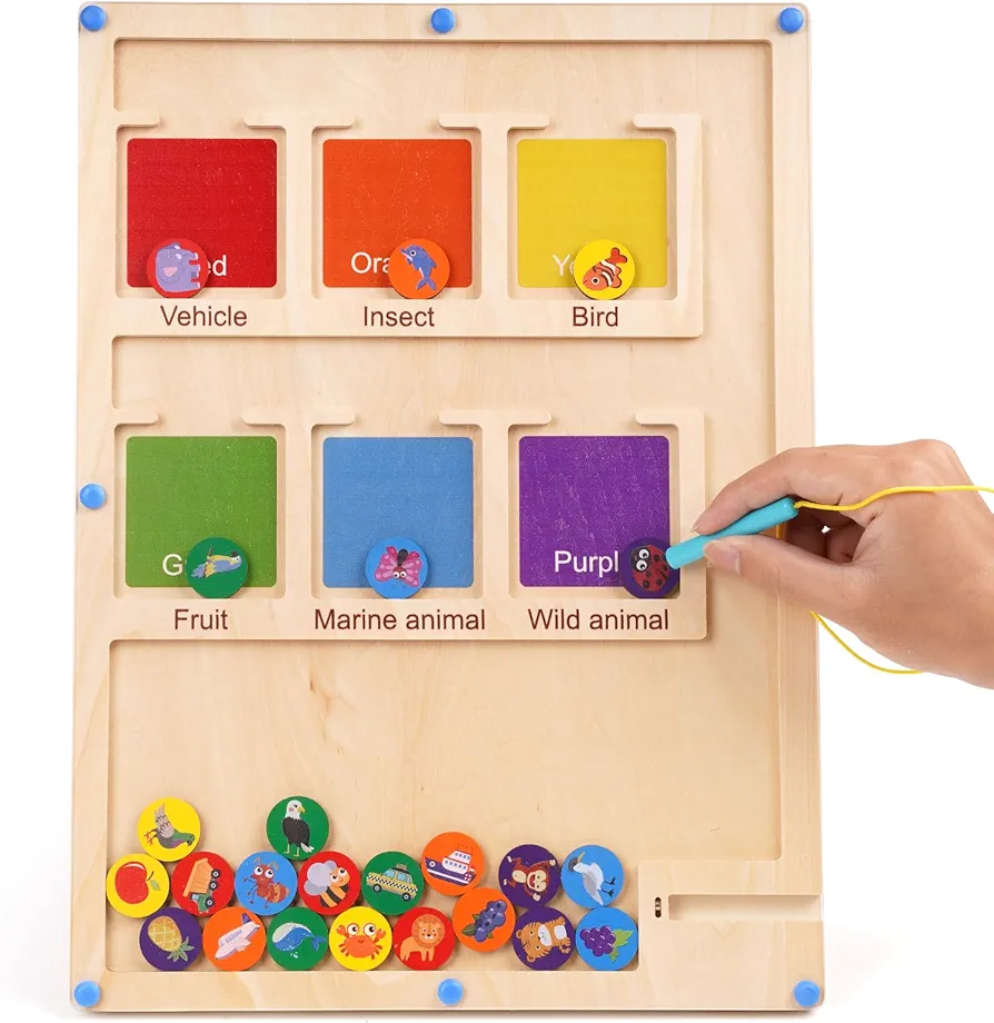 Magnetic Color Maze , Wooden Montessori Toys Matching Game Toy for Toddler Activities, Kids Magnet Color Shape Matching Puzzle Board Game, Fine Motor Skill Toy for 3 4 5 Boy Girl Preschool Education